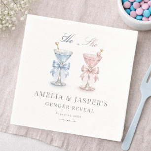He Or She Minimalist Martini Gender Reveal Party Napkin