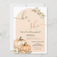 He or She Orange Pumpkin Fall Floral Gender Reveal