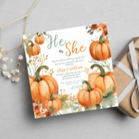 He or She Orange Pumpkins Fall Gender Reveal