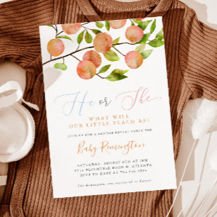 He or She Peach Gender Reveal Party Invitation