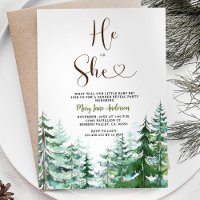 He or She Pine Trees Winter Gender Reveal