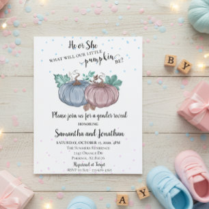 He or She Pink Blue Pumpkin Gender Reveal Autumn Flyer