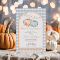 He or She Pumpkin Blue Gingham Arch Gender Reveal