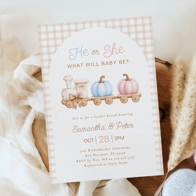 He or She Pumpkin Train Gender Reveal Invitation (Creator Uploaded)