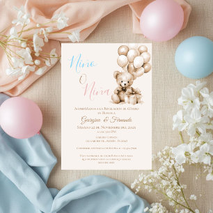 He or She Teddy Bear with Balloons Gender Reveal I Invitation