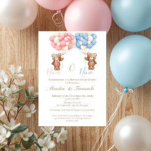 He or She Teddy Bear with Balloons Gender Reveal I Invitation