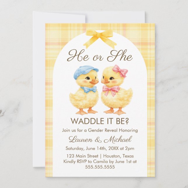 He or She WADDLE IT BE? Gender Reveal Invitation (Front)