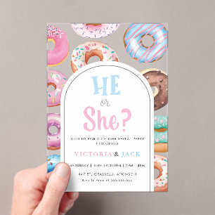 He or She Watercolor Doughnut Pattern gender revea Acrylic Invitations