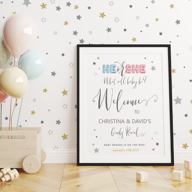He or She Welcome to Neutral Gender Reveal Party Poster (Creator Uploaded)