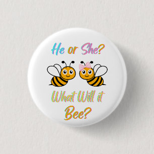 He or She what will it bee? T-Shirt Oval Sticker P 3 Cm Round Badge