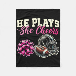 He Plays She Cheers Football Cheerleading Cheer Mo Fleece Blanket