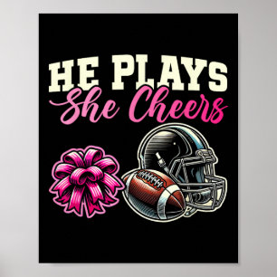 He Plays She Cheers Football Cheerleading Cheer Mo Poster