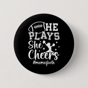 He Plays She Cheers Mum Of Both Cheer And Football 6 Cm Round Badge