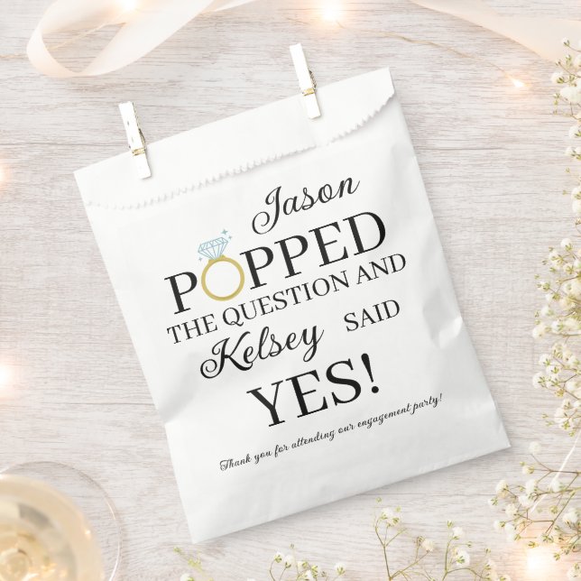 He Popped the Question Diamond Ring Popcorn Favour Bags (Clipped)