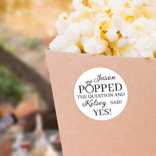 He Popped the Question Engagement Popcorn Favour Classic Round Sticker
