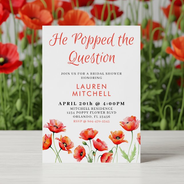 He Popped the Question Poppy Flower Bridal Shower Invitation (He Popped the Question Poppy Flower Bridal Shower Invitation
)