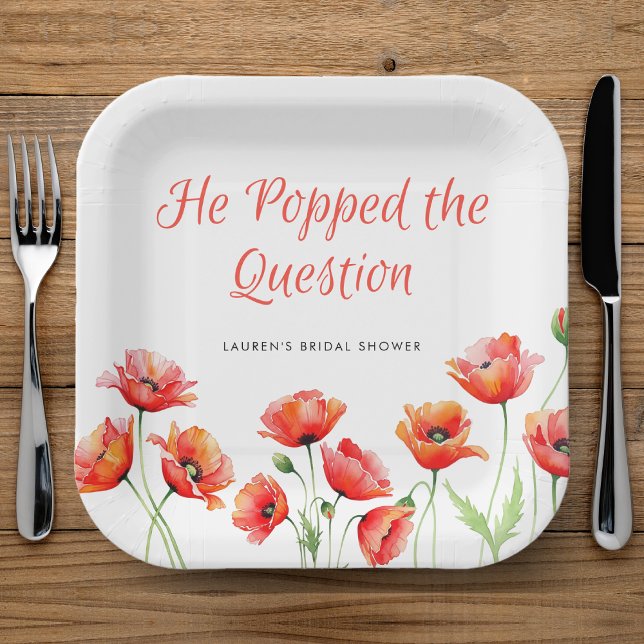 He Popped the Question Poppy Flower Bridal Shower Paper Plate (He Popped the Question Poppy Flower Bridal Shower Paper Plates
)