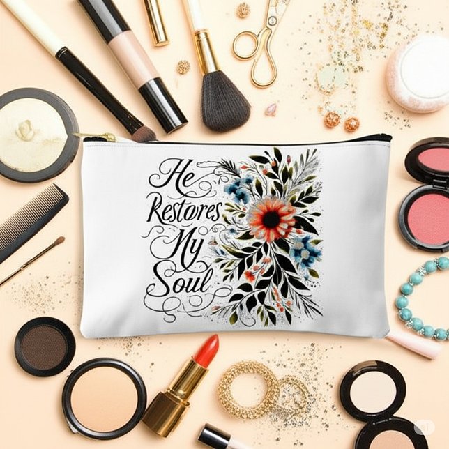 He restores my soul floral accessory pouch (Creator Uploaded)