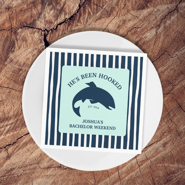 He’s Been Hooked Fishing Bachelor Party Napkin (He’s Been Hooked Fishing Bachelor Party Napkins)