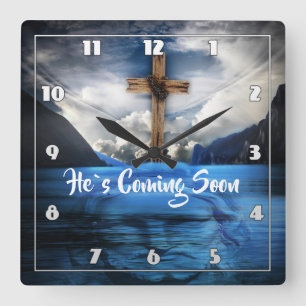 HE`S COMING SOON Jesus in the rippling water Square Wall Clock