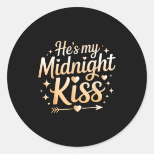 He’s My Midnight Kiss New Year Couple Romantic Sun Classic Round Sticker