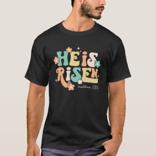 He s Risen Happy Easter Day Jesus Cross Religious  T-Shirt