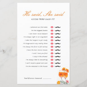 He Said She Said Aperol Spritz Bridal Shower Game