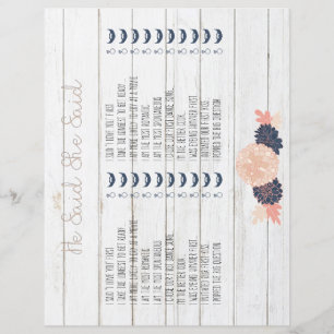 He Said She Said Blush Navy Bridal Shower Game