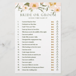 He Said She Said Blush Pink Floral Bridal Game