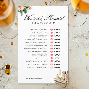 He Said She Said Boots Bubbly Bridal Shower Game