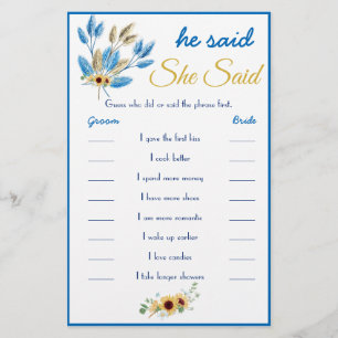 He Said / She Said Bridal Game Card Flyer