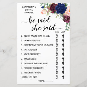He said she said bridal shower biingual game