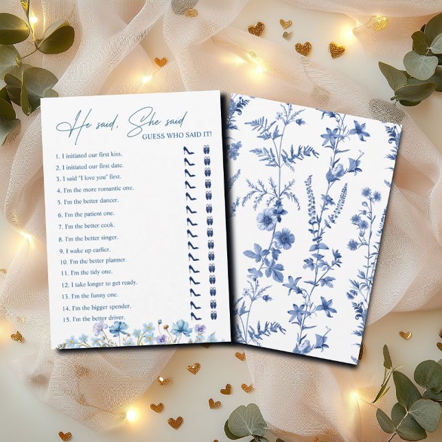 He said, She Said Bridal Shower Floral Game Card (Creator Uploaded)
