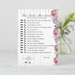 He Said, She Said Bridal shower floral Game Invitation