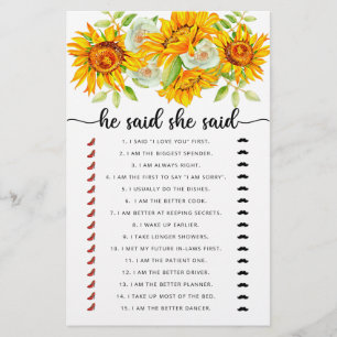 He said she said bridal shower game