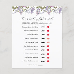 He Said, She Said Bridal Shower Game