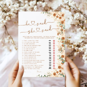 He Said She Said Bridal Shower Game   Boho Rustic 