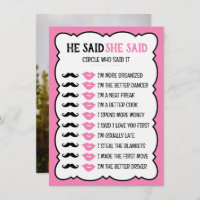 He Said She Said Bridal Shower Game Card