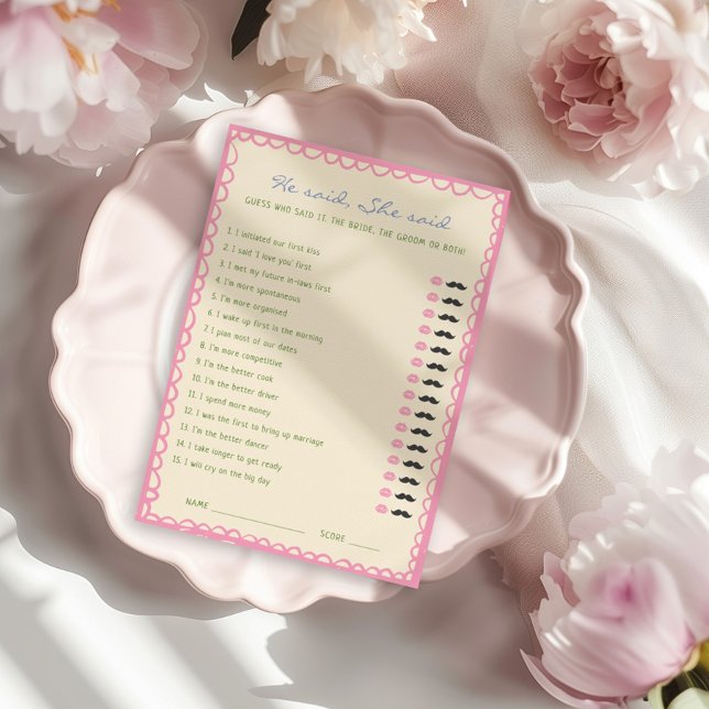 He said She said Bridal Shower Game Card (Creator Uploaded)