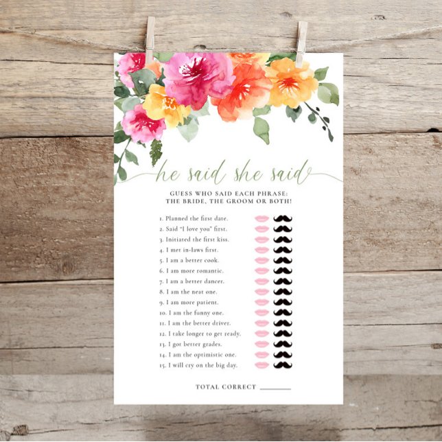 He said she said bridal shower game colourful (Creator Uploaded)