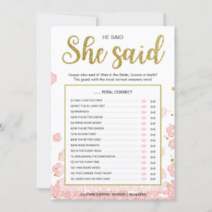 He Said She Said Bridal Shower Game   Gold and Pin