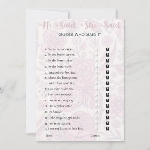 He Said She Said Bridal Shower Game Invitation