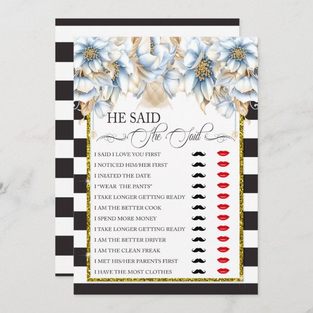 He Said/She Said Bridal Shower Game Invitation (Front/Back)