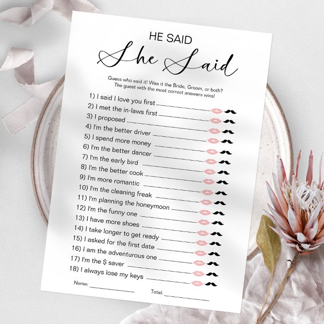 He Said She Said Bridal Shower Game Invitation (Creator Uploaded)