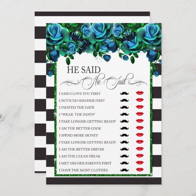 He Said/She Said Bridal Shower Game Invitation (Front/Back)