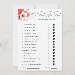 He Said She Said Bridal Shower Game Invitation