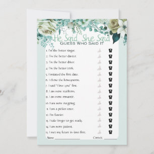 He Said She Said Bridal Shower Game Invitation