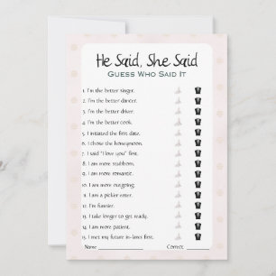 He Said She Said Bridal Shower Game Invitation