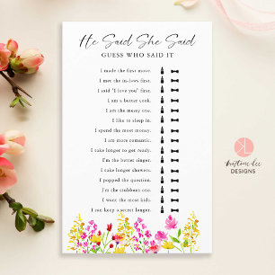 He Said She Said Bridal Shower Game Wildflowers