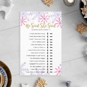 He Said She Said Bridal Shower Game Winter Snow